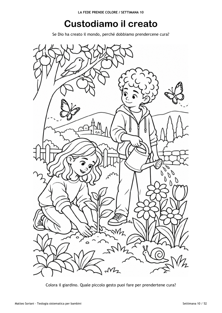 Tavola del bonus: due bambini si prendono cura del giardino